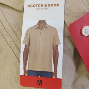 SCOTCH & SODA Linen Blend Bowling Shirt Sz Medium Tan Beige Relaxed Fit Top  NWT